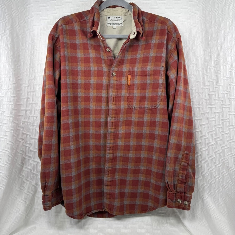 Columbia Plaid Button Up Shirt Mens Large Cotton Long Sleeve / Sku 0229